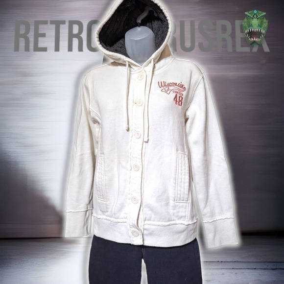 𝅺wisconsin Badgers Embroidered Cable Knit Hoodie Button Cardigan Sweater Small - Picture 4 of 7